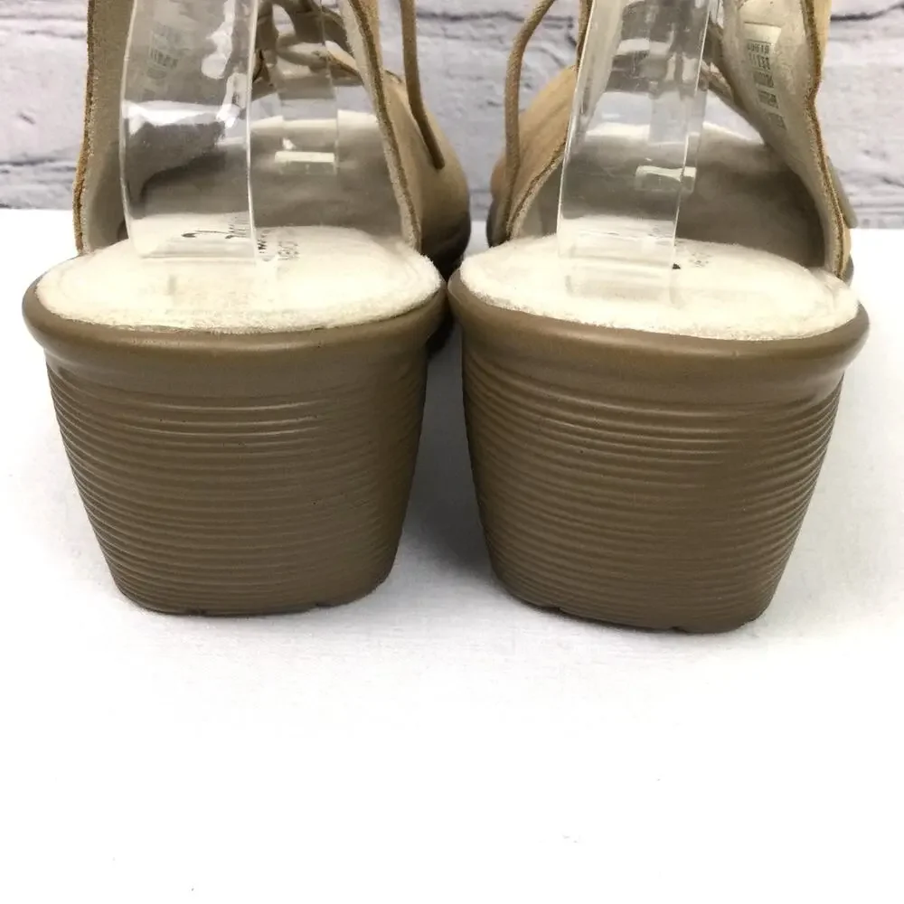 Skechers Boho Chic Minimalist Leather Lace Up Tan Slingback 2.5" Wedge Sandal 9 - Picture 4 of 11